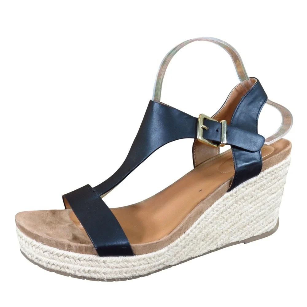 Kenneth Cole Reaction Card Wedge Womens Espadrille Sandal 11 Summer Black Jute